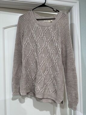 Faded Glory Women's Taupe Cable Knit Crewneck Sweater